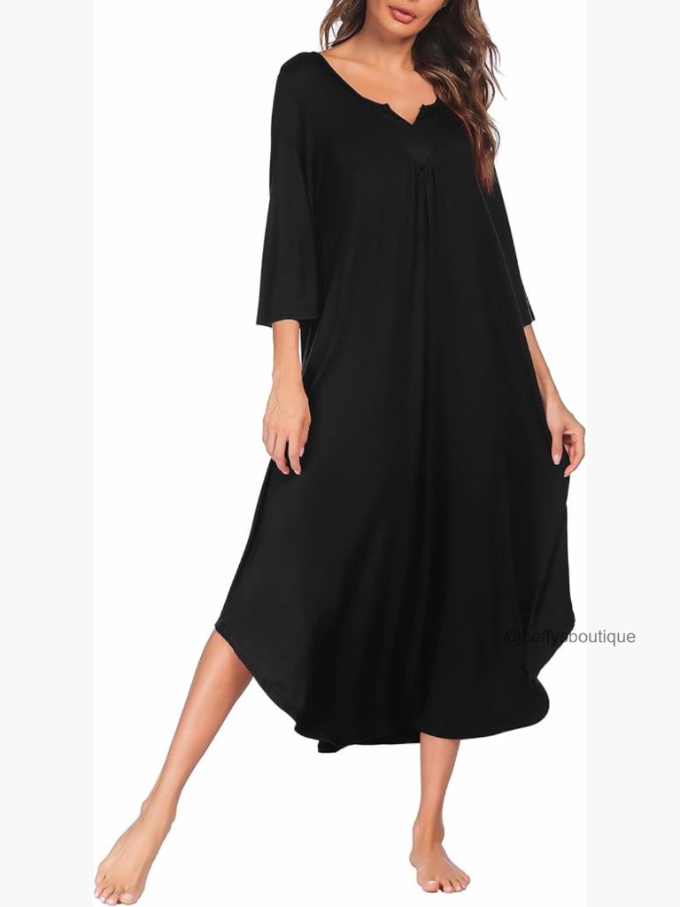 3/4 Sleeve Maxi Nightgown Nightshirt Sleep Dress Loungewear Plus Size
